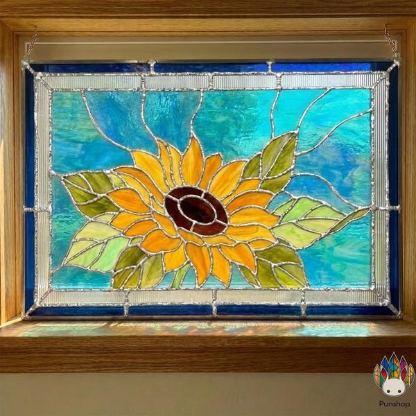 PUN770 Sunflower Pattern PDF, Stained Glass Panel, Summer Flower Window Decor