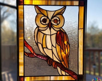 digital download pattern PUN598 Owl Stained Glass Pattern, Window Hanging Suncatcher Template, DIY Glass Art Design, Instant PDF Download