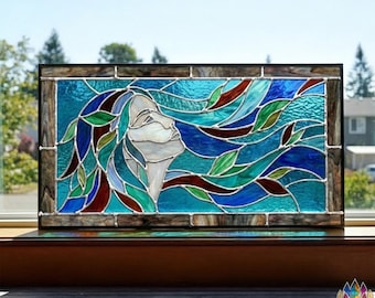 PUN790 Mother Nature Transom Pattern PDF, Stained Glass Gaia Panel, Earth Decor