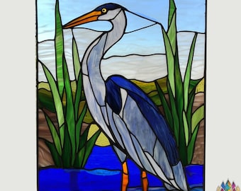 digital download pattern  Blue Heron in The Lagoon PUN131  , Diy Stained Glass Easy Stained Glass Art Project