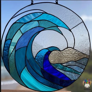 Digital download pattern Stained Glass Window Panels -NPUN512 Stained Glass Pattern Blue Wave Stained Glass