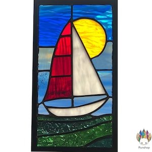 STAINED glass PATTERN,  Stained Glass Sailing Boat Panel. PUN245 , Diy Stained Glass Easy Stained Glass Art Project