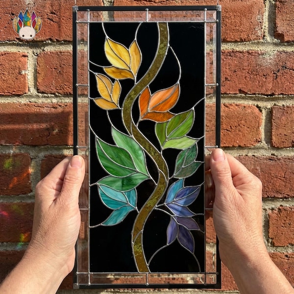 PUN1076 Stained Glass Floral Vine Pattern PDF Vertical Panel Window Suncatcher DIY Template