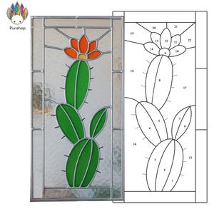 Descarga digital PATRONES de vitrales atrapasol desierto NPUN304 cactus, Vitrales de bricolaje Proyecto de arte de vitrales fácil