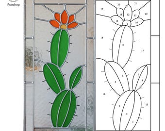 téléchargement numérique MOTIFS vitrail suncatcher desert NPUN304 cactus, projet artistique facile en vitrail bricolage