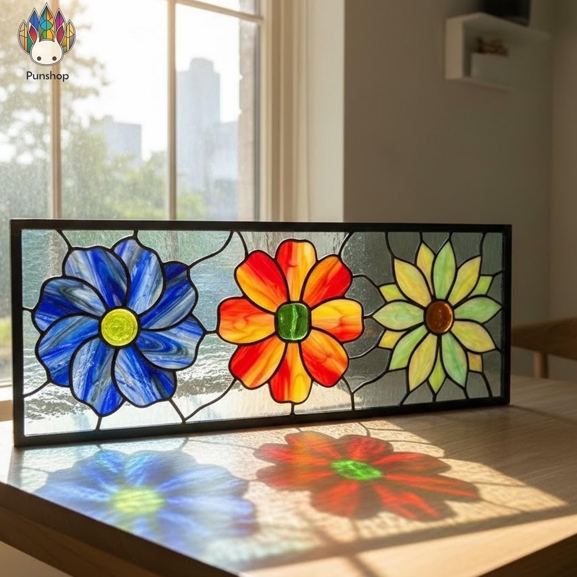 Flower Window Design PUN870 Floral Stained Glass Pattern Set, Panel Flower Window Design PDF ...
