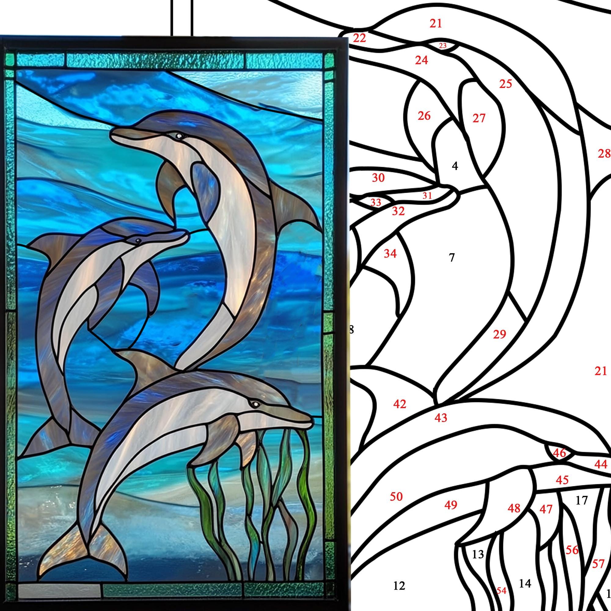ステンドグラスのパターン、ステンドグラスのイルカのサンキャッチャー