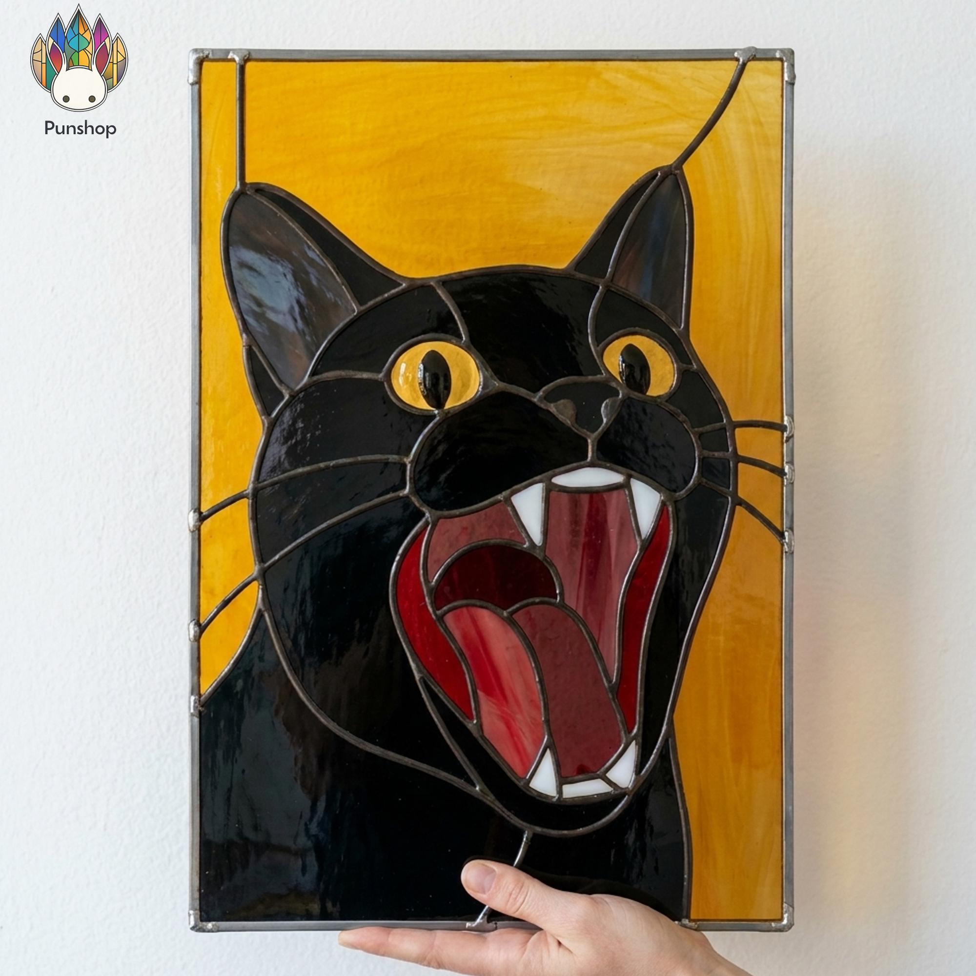 PUN1100 Stained Glass Black Cat Face Pattern, Angry Cat Suncatcher PDF ...