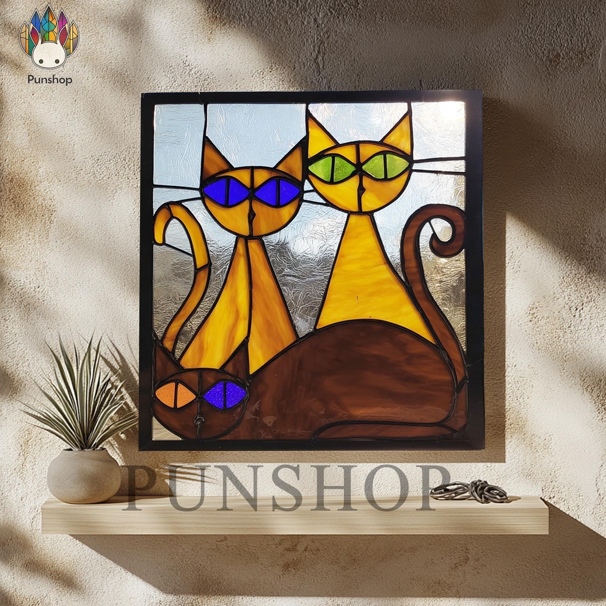 Pattern PUN581 Stained Glass Cat Pattern, Three Cats Template Digital ...