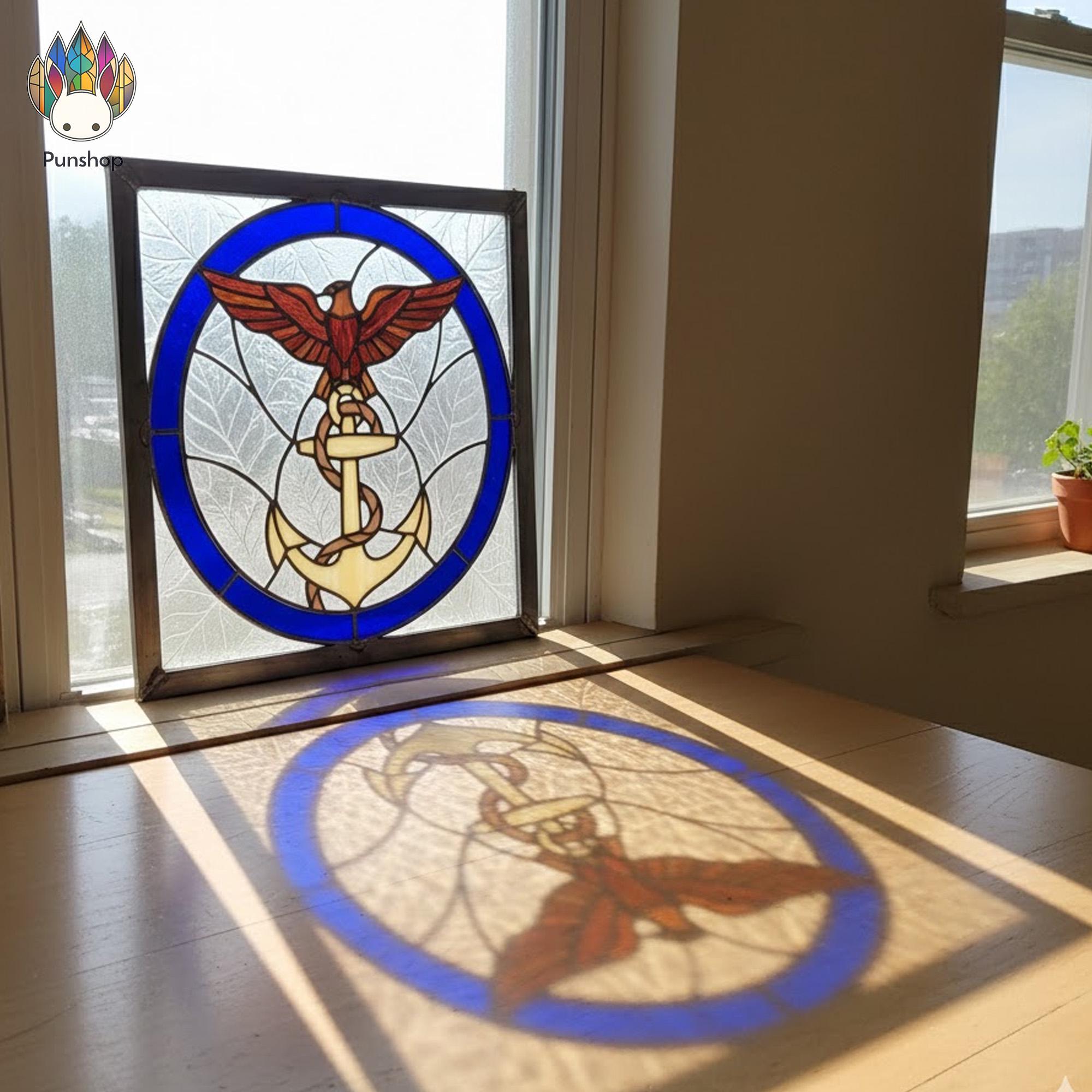 PUN871 Medical Symbol Stained Glass Pattern, Eagle Staff Window Design ...