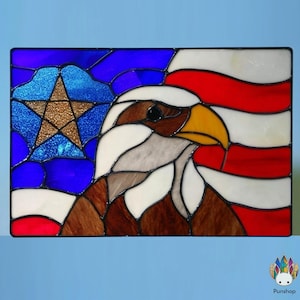 Digital Download   NPUN502 Stained Glass Pattern -Stained Glass Panel – Bald Eagle with American Flag