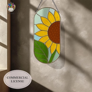 Panneau de tournesol de vitrail de MOTIFS de téléchargement numérique de licence commerciale, projet d&#39;art facile de vitrail de bricolage de vitrail