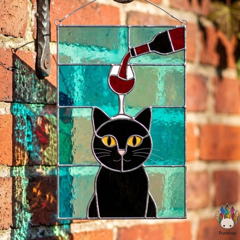 PUN1068 Stained Glass Black Cat Pattern PDF Funny Cat Panel Suncatcher ...