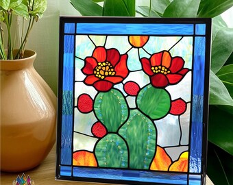 Téléchargement numérique MOTIFS vitrail cactus du désert suncatcher PUN23, projet artistique facile en vitrail bricolage