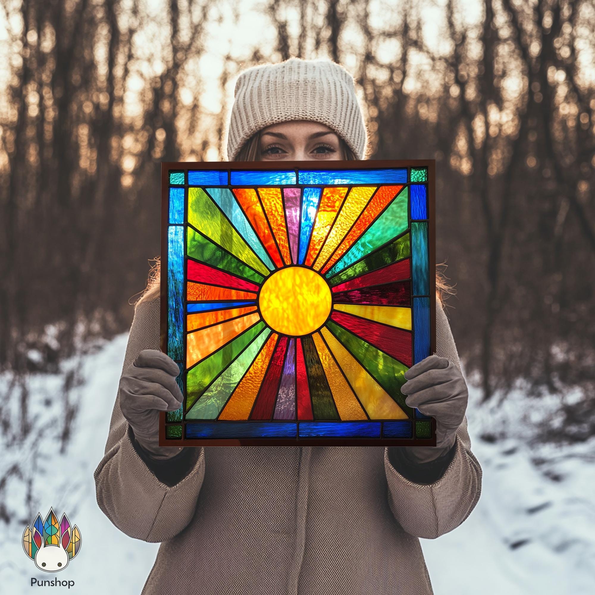STAINED GLASS Pattern,rainbow Sunburst Stained Glass Window Panel