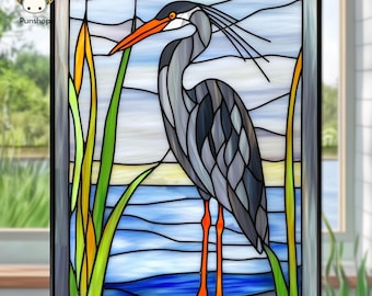 digital download pattern  Stained glass Blue Heron PUN28   , Diy Stained Glass Easy Stained Glass Art Project