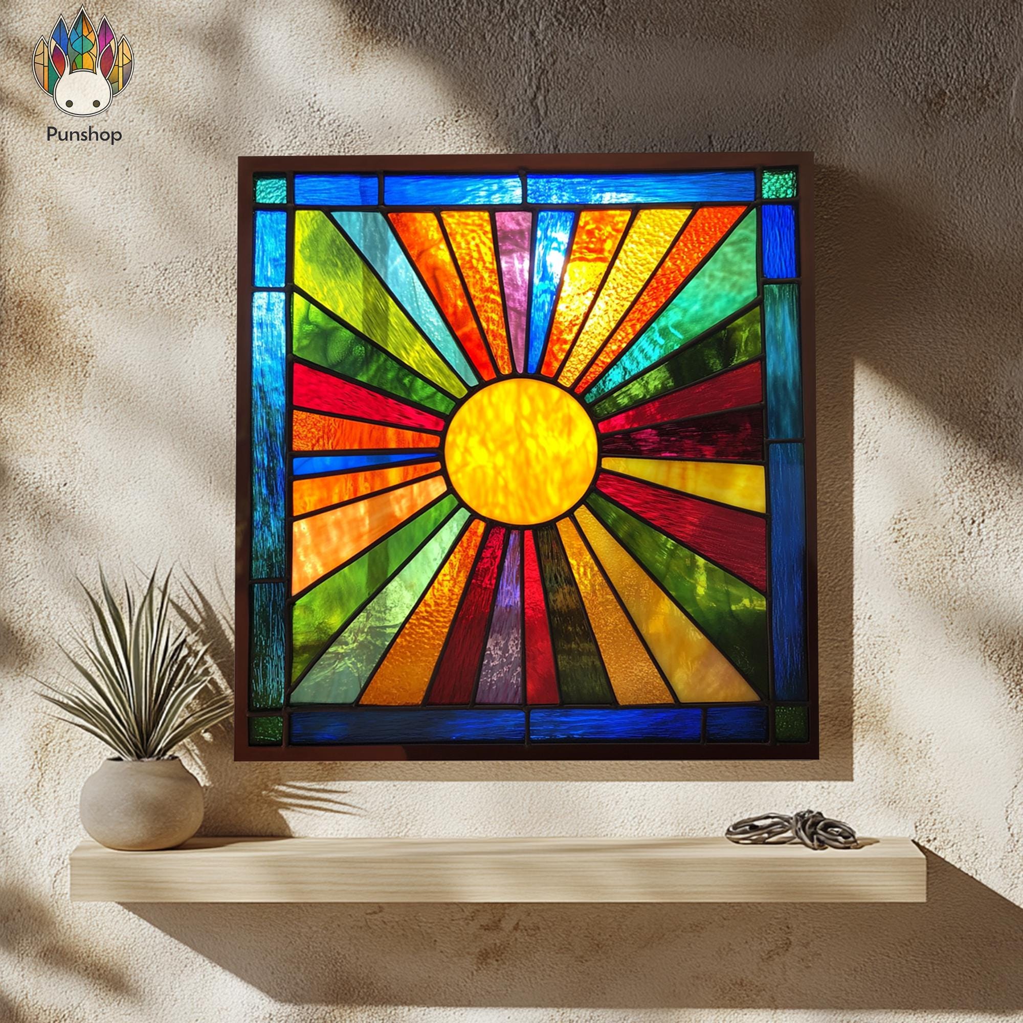 STAINED GLASS Pattern,rainbow Sunburst Stained Glass Window Panel