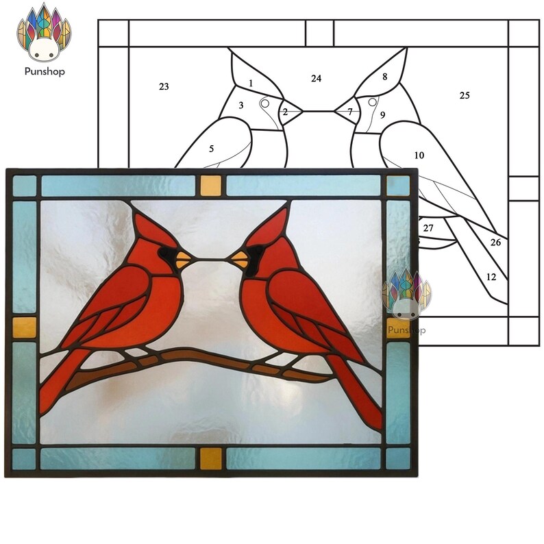 Digital Download Pattern Stained Glass Two Cardinals Painting NPUN331 ...