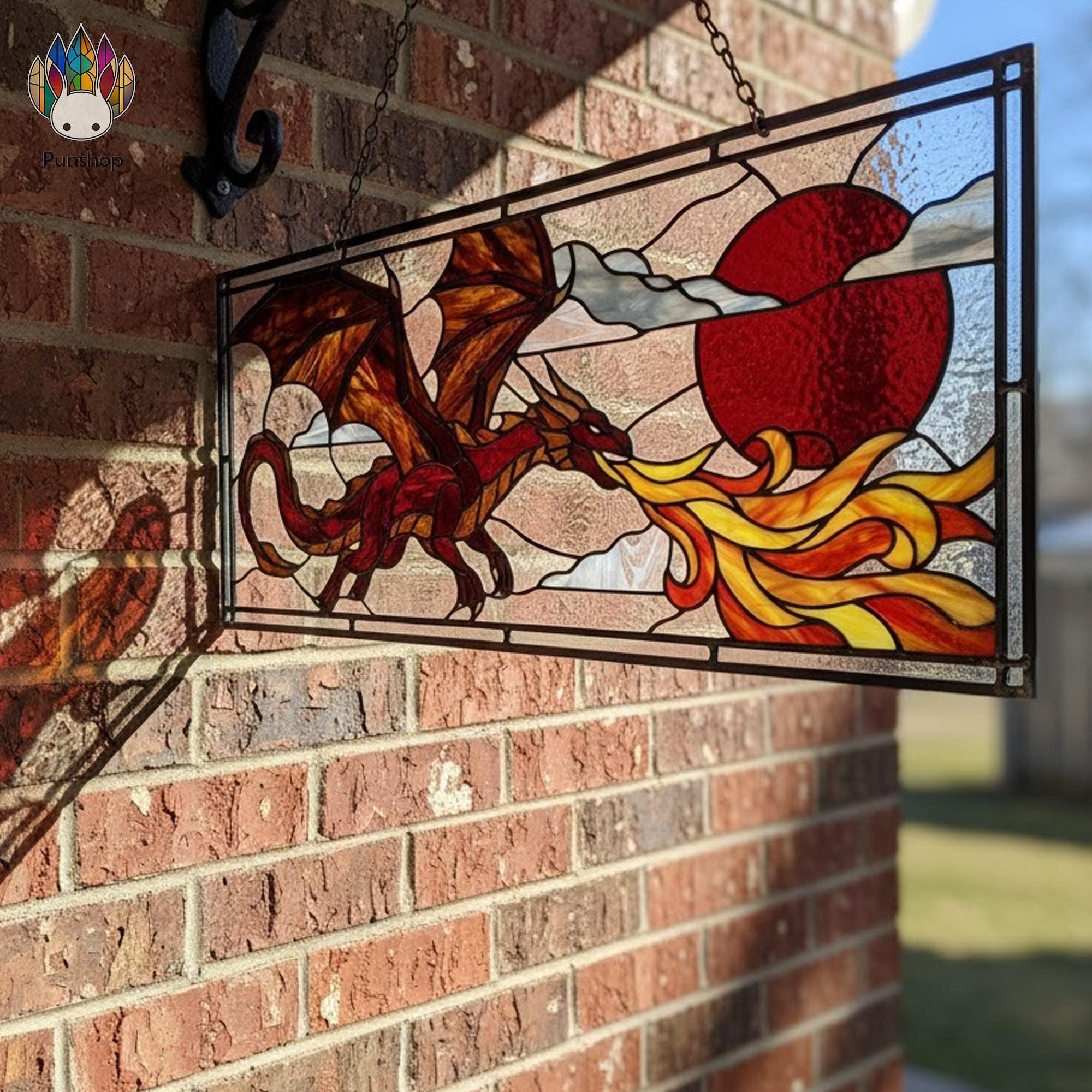 PUN869 Fire Dragon Stained Glass Pattern, Fantasy Window Panel PDF - Etsy
