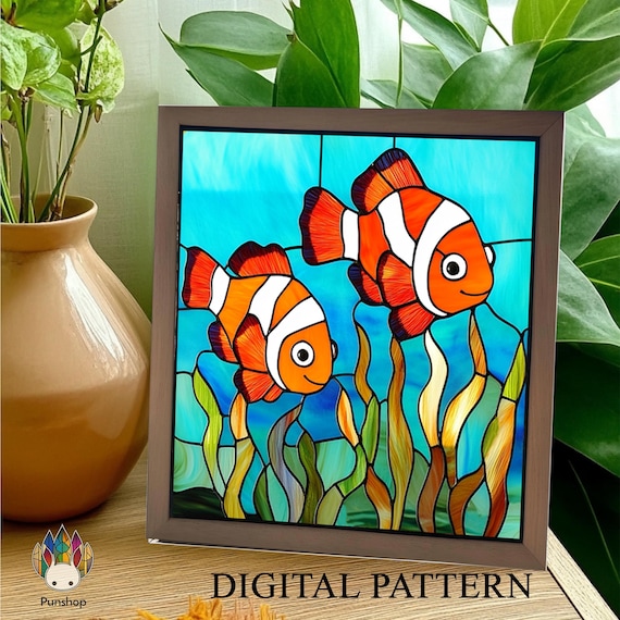 ステンドグラス（ミノカサゴ置物❄プロフ必読 ステンドグラスパターン、オレンジニモフィッシュPUN74、DIY