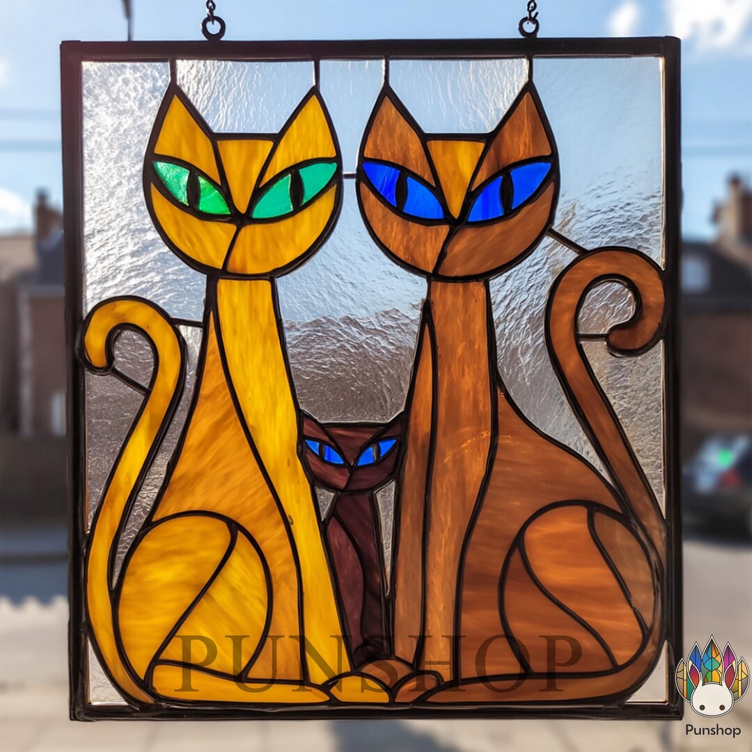 Pattern PUN581 Stained Glass Cat Pattern, Three Cats Template Digital ...