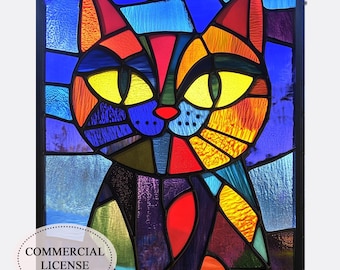 digital download pattern  Laurel Burch Inspired Cat PUN272, Diy Stained Glass Easy Stained Glass Art Project