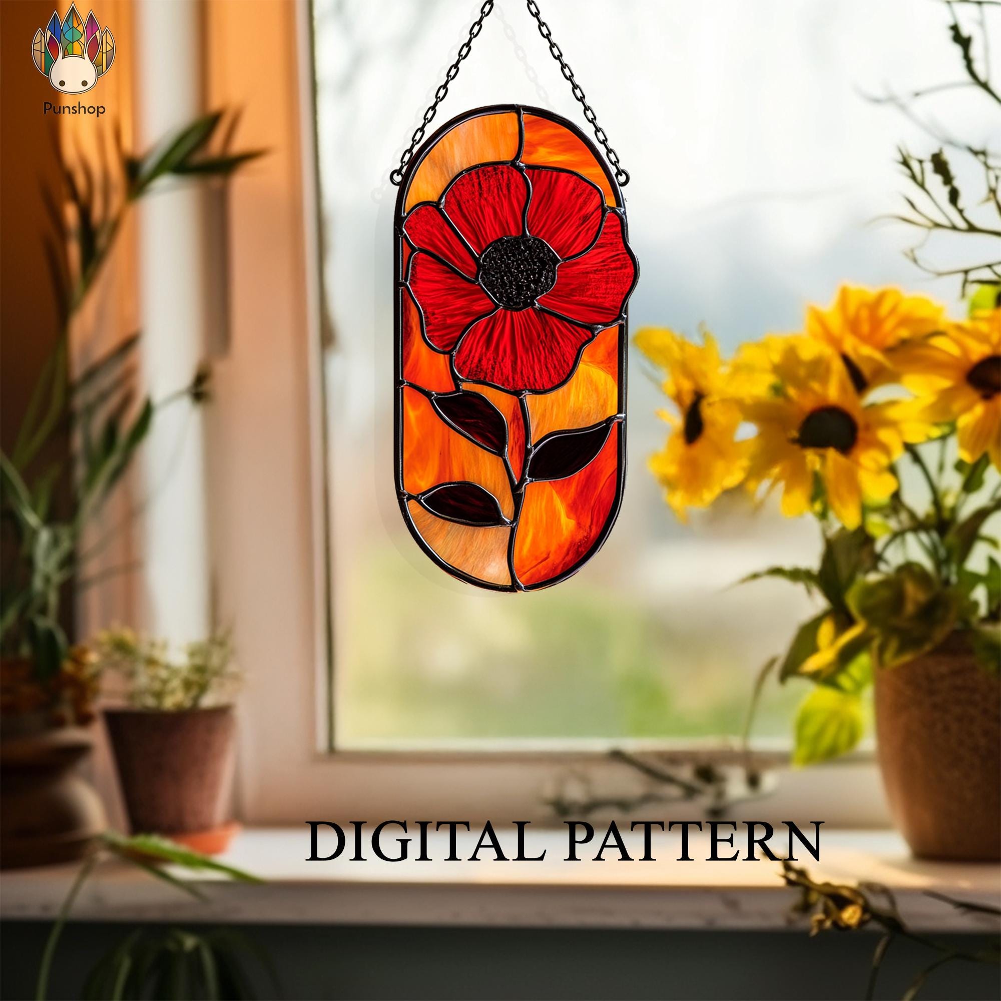 Digital download PATTERNS  stained glass Poppy  , Diy Stained Glass Easy Stained Glass Art Project