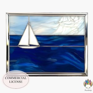 STAINED glass PATTERN, Sailing Stained Glass Panel Ocean Boat  PUN177 , Diy Stained Glass Easy Stained Glass Art Project