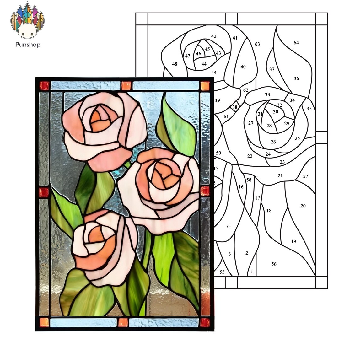Stain Glass Roses Window Easy PUN786 Stained Glass Rose Panel Pattern – Digital Template for Pink ...