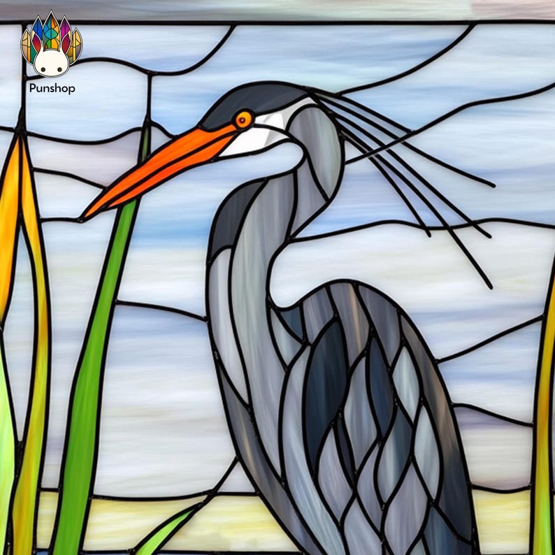 Digital Download Pattern Stained Glass Blue Heron PUN28 , Diy Stained ...