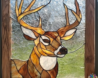 digitaal downloadpatroon PUN557 Herten-gebrandschilderd glaspatroon Digitale download – Buck Wildlife Window Panel Template PDF