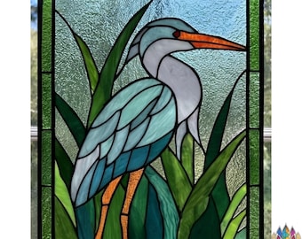 digital download pattern  NPUN483 Stained Glass Blue Heron Panel  , Diy Stained Glass Easy Stained Glass Art Project