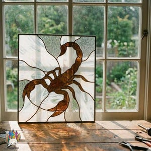 PUN762 Scorpion Stained Glass Pattern, Zodiac Scorpio Suncatcher Design, Nature Window Panel Digital File Zodiac Symbol)