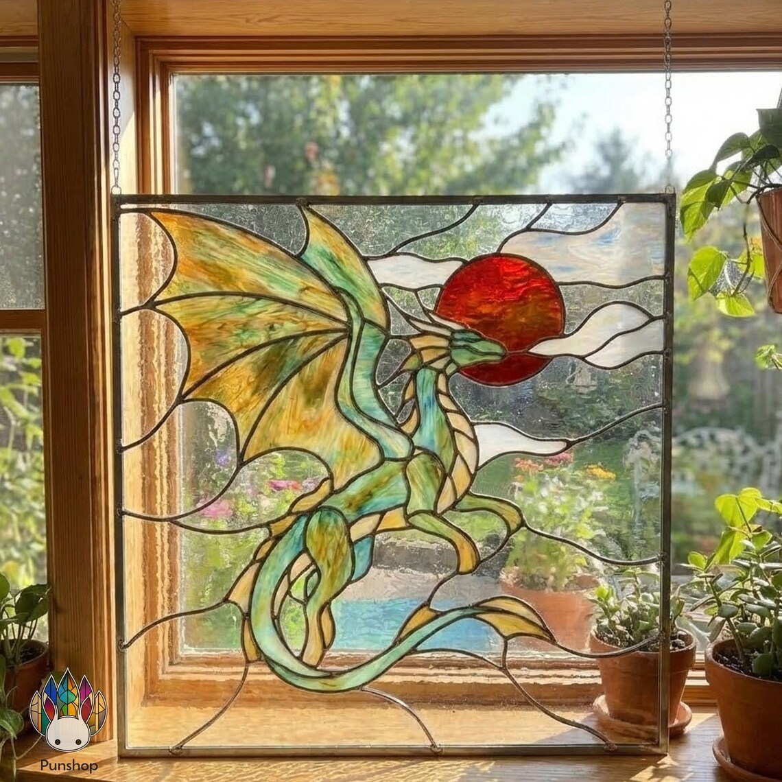 PUN752 Stained Glass Dragon Design Pattern, Fantasy Dragon Panel ...