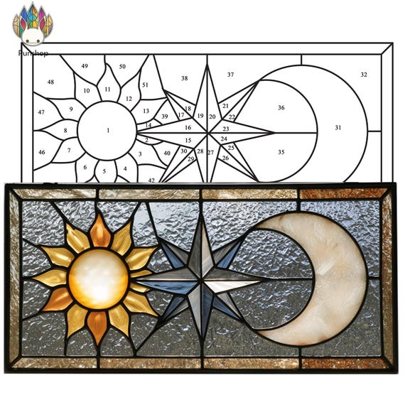 ステンドグラスの太陽と月と星の模様 - 天体サンキャッチャー