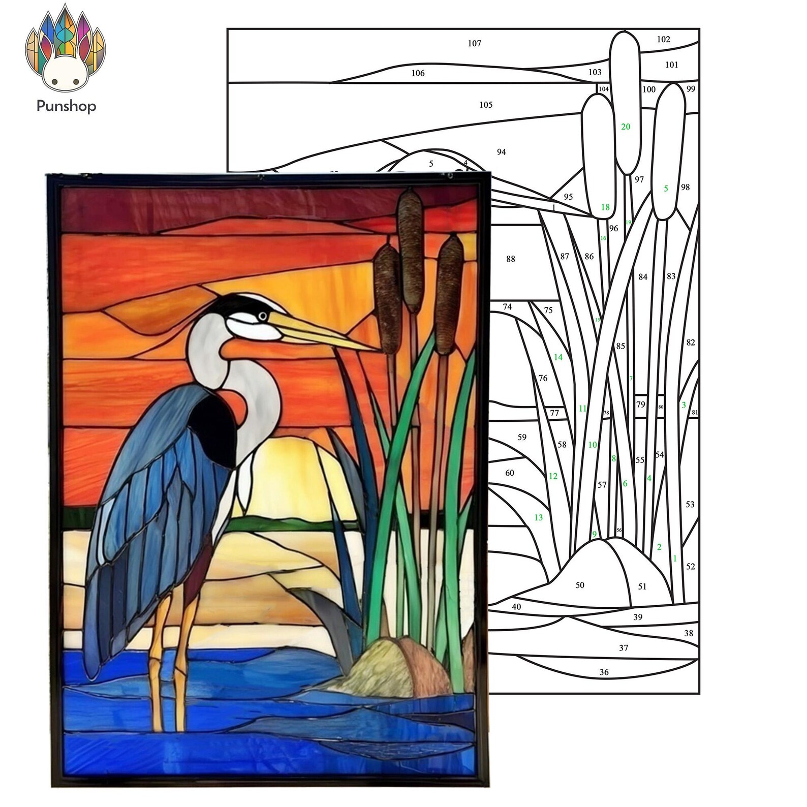 Pattern PUN618 Stained Glass Heron Pattern – Blue Heron Window Panel ...