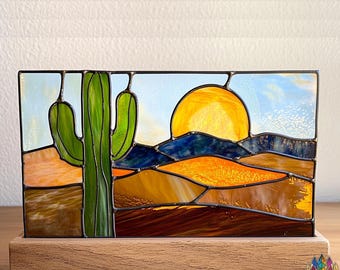 Téléchargement numérique MOTIFS mini panneaux de verre illustrant la scène du désert PUN98, projet artistique facile en vitrail bricolage