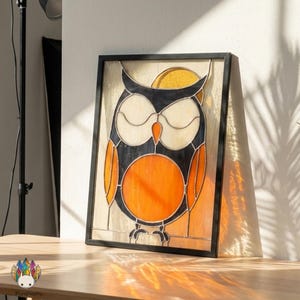 PUN965 Eulen-Buntglas-Muster, modernes Tier Suncatcher-Panel, Fenster-Kunst-Dekor