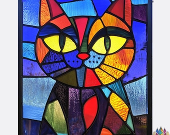 digital download pattern  Laurel Burch Inspired Cat PUN272, Diy Stained Glass Easy Stained Glass Art Project