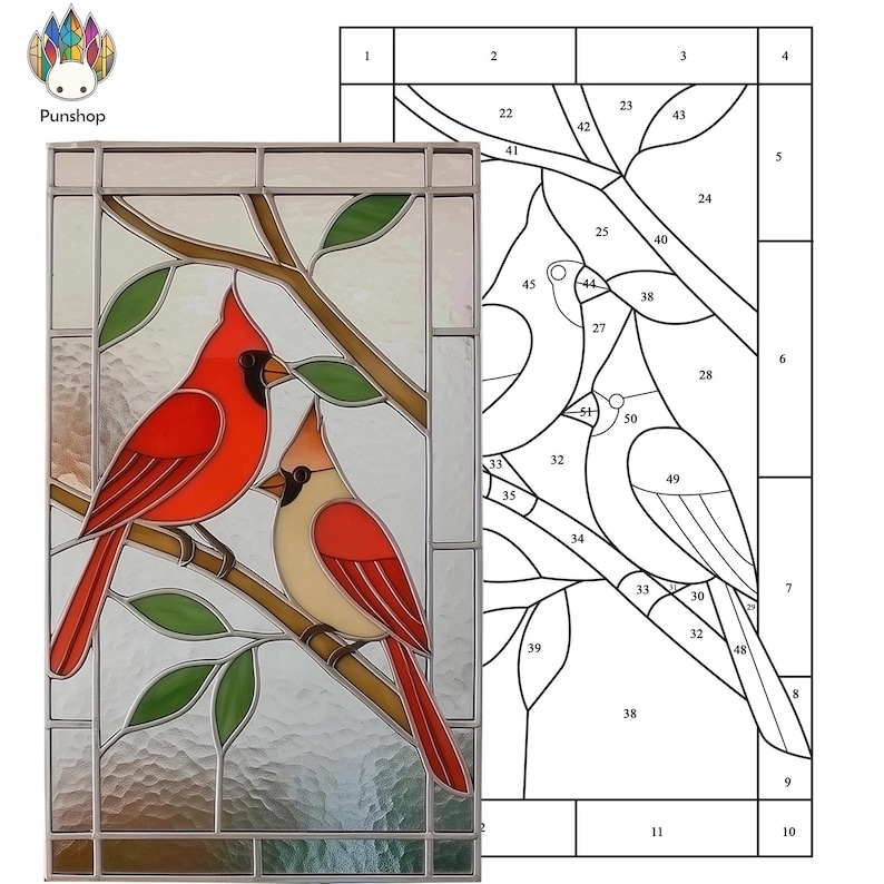 Digital Download Pattern Stained Glass Two Cardinals Painting NPUN351 ...
