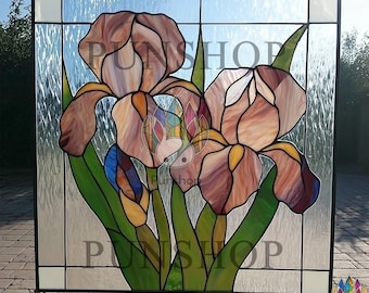 Iris Flower Stained Glass Pattern, Digital Download Suncatcher Design, Floral Window Panel Template, DIY Glass Art Craft .PUN562