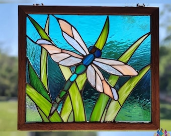 digital download pattern NPUN473  Stained Glass Dragonfly Panel , Diy Stained Glass Easy Stained Glass Art Project ,File PDF - SVG - JPG