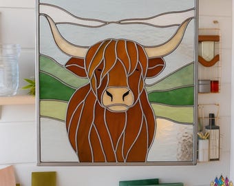 digital download pattern  Stained glass NPUN321 Highland cattle- COW , Diy Stained Glass  ,Farm animals stained glass pattern- SVG-PDF file