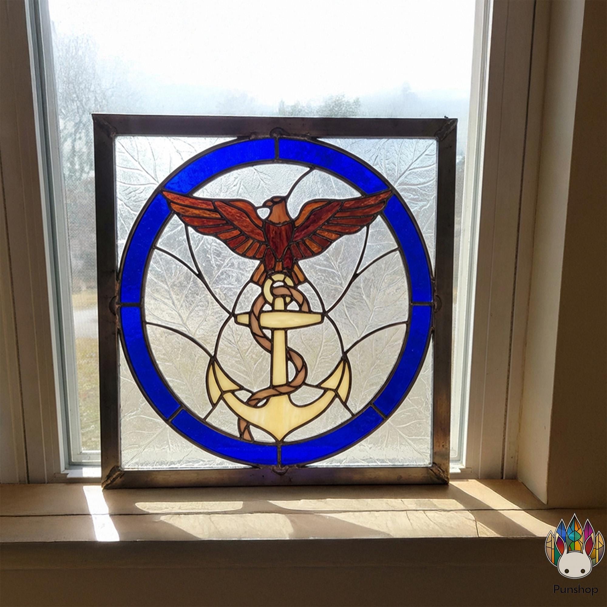 PUN871 Medical Symbol Stained Glass Pattern, Eagle Staff Window Design ...