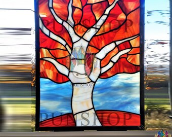 Digital download PUN572 Aspen Tree Stained Glass Pattern, Fall Canopy Template, DIY Digital Download Autumn Window Panel Design