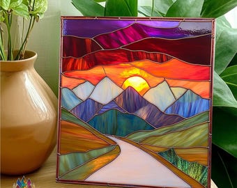 Mountain landscape  stained glass suncatcher PUN 02  , Diy Stained Glass Easy Stained Glass Art Project