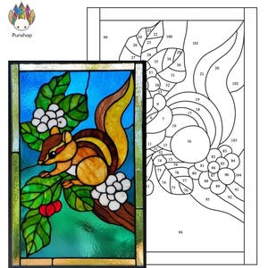 padrão de download digital NPUN457 painel de esquilo, Projeto de arte em vitral fácil de fazer você mesmo, arquivo PDF, SVG, JPG, png