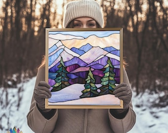 Pattern Mountain landscape  stained glass suncatcher PUN 09 , Diy Stained Glass Easy Stained Glass Art Project