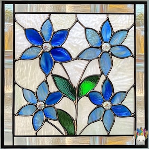 Digital download PATTERNS Blue  Flower  ,Blue Clematis Flower Stained Glass PUN189 , Diy Stained Glass Easy