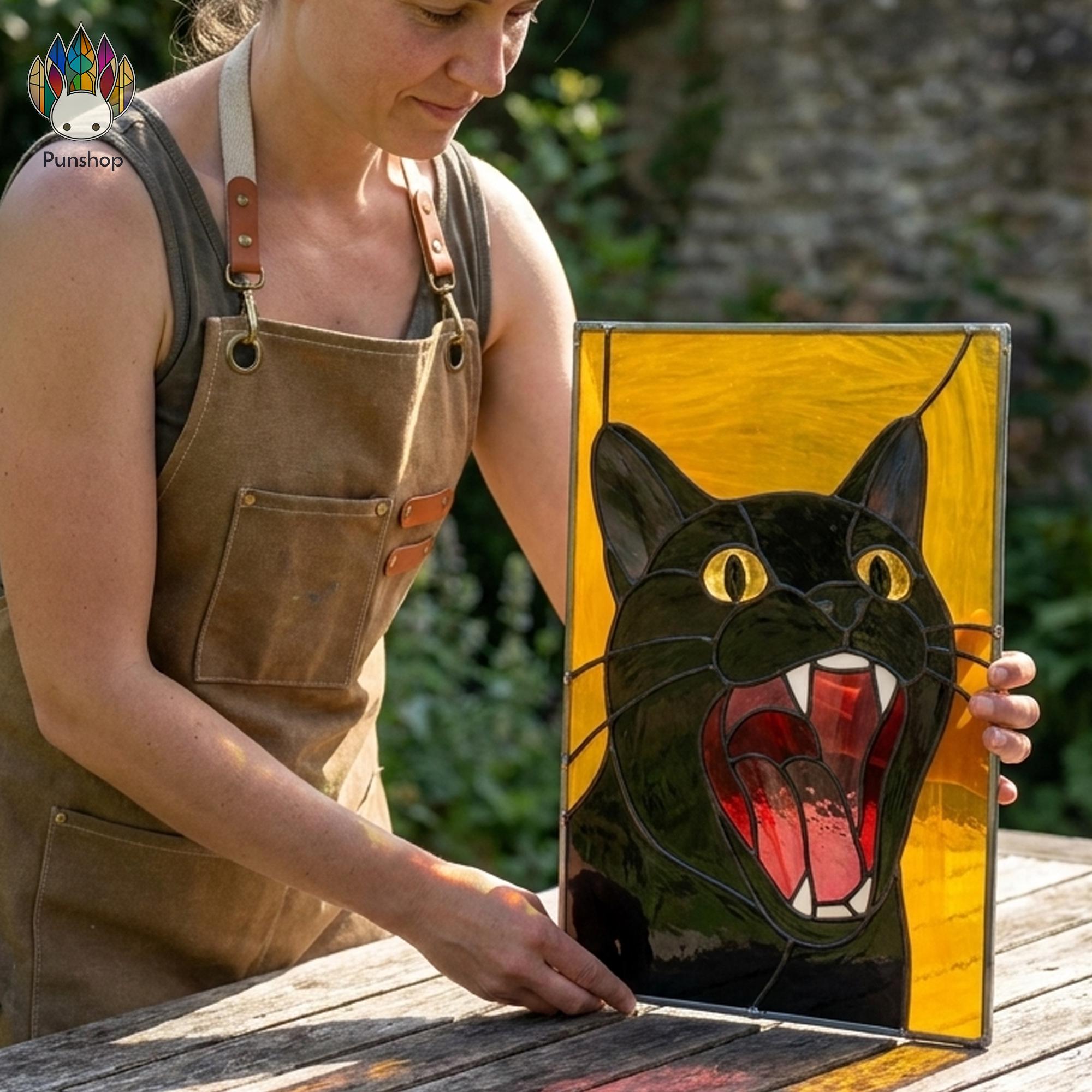 PUN1100 Stained Glass Black Cat Face Pattern, Angry Cat Suncatcher PDF ...